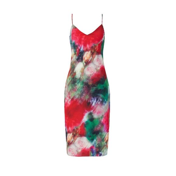Adam Lippes Collective x RTR Floral Silky Slip Midi Dress in Red Green Multi 6 - Picture 6 of 16